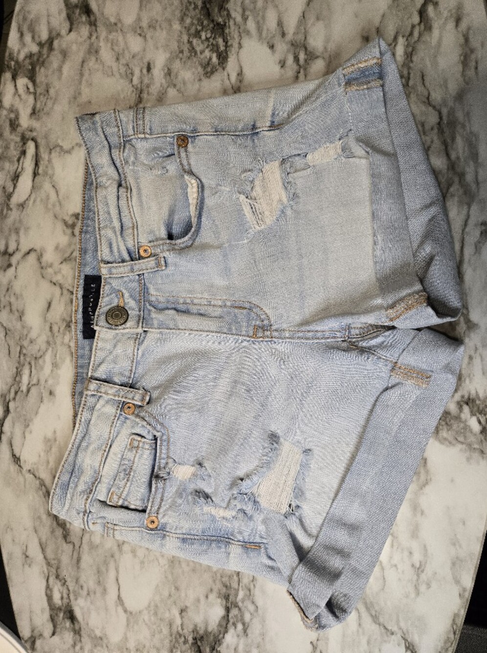 Aero Women's Light Blue Distressed Rolled-Hem Denim Shorts